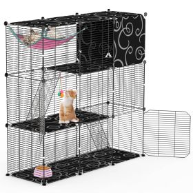 3-Tier Cat Cage Enclosure Indoor Cat Cage Playpen With Hammock Toy Ball Ladder DIY Iron Wire Cat House Kennels Crate For 1-2 Cats Ferret Rabbit S