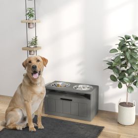 Elevated Dog Bowls, Large Breed Raised Dogs Bowl Stand with 2 Stainless Steel Bowls, Storage Drawer and Slow Feeder Mat (Option: Gray-700x380x210 mm)