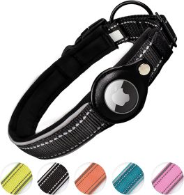 Reflective AirTag Dog Collar; ivienx Apple Air Tag Heavy Duty Dog Collar [Wide] Padded Pet Collar with AirTag Case Holder Accessories for Small M (Color: Green, size: XL (Neck 19-22"))
